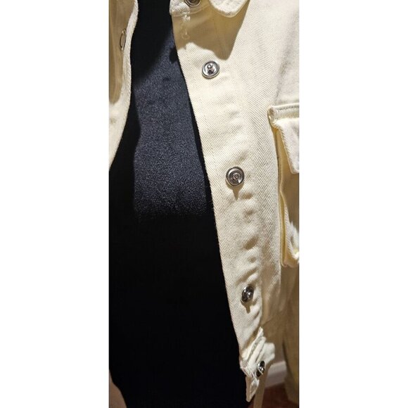 Fashion Nova Butter Yellow Cropped Cream Denim M Jacket Adjustable Waist - Picture 12 of 12
